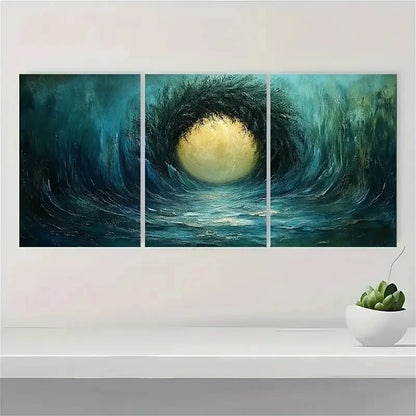 3pcs Abstract Green and Blue Metal Print Ready to Hang Art