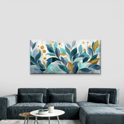 Vintage Leaf with Golden Dots, Wall Art Canvas Office Home Room Framed 120x60cm
