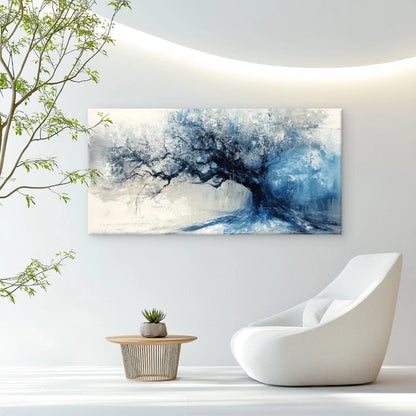 Blue Leaves & Contrasting Light Wall Art Canvas Office Home Room Framed 120x60cm