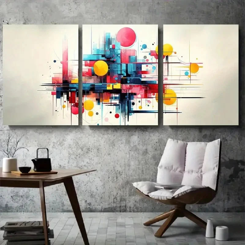 3pcs Geometric Vibrant Colorful Shapes Metal Print Ready to Hang Art