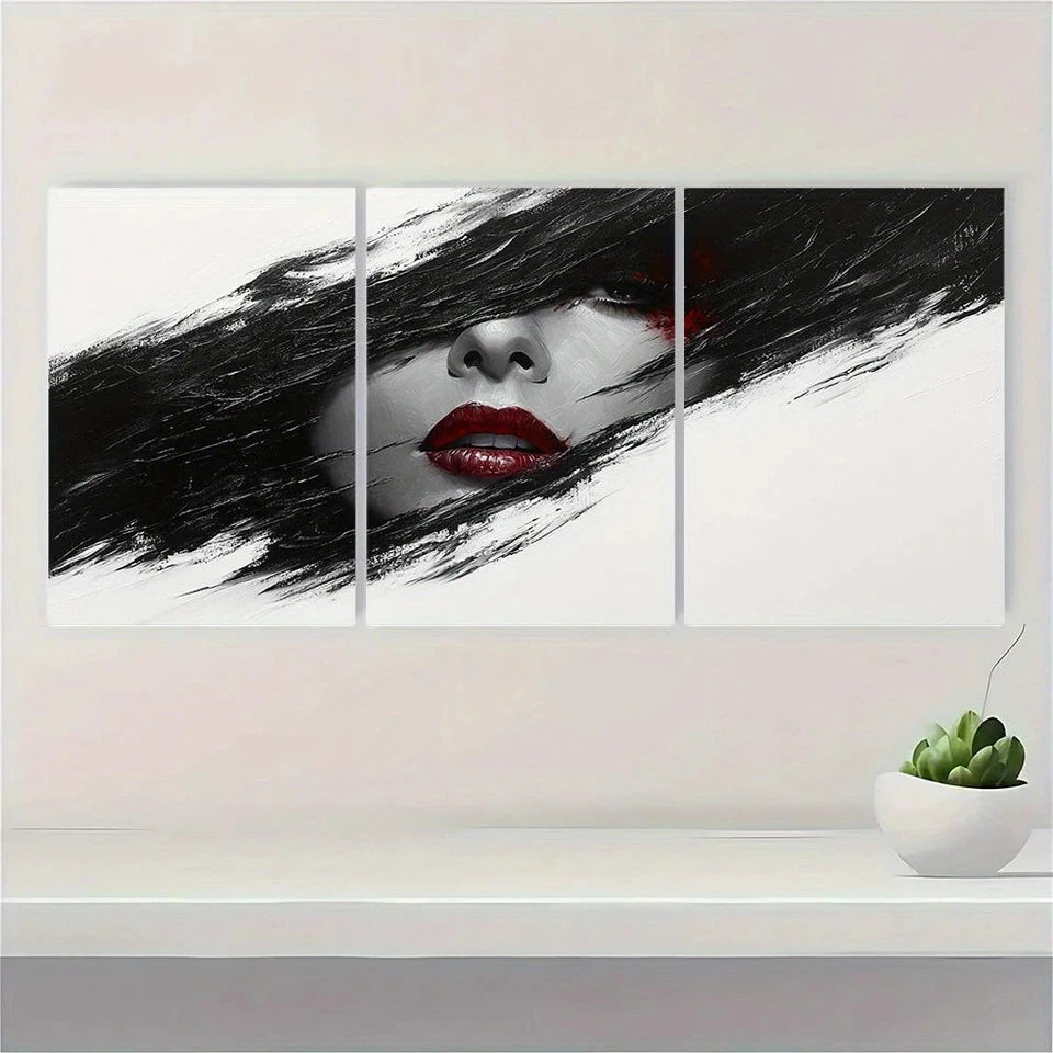 3pcs Modern Abstract Woman Black White Metal Print Ready to Hang Art