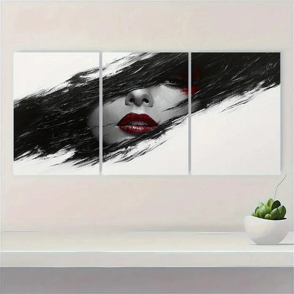 3pcs Modern Abstract Woman Black White Metal Print Ready to Hang Art