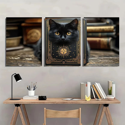 3pcs Black Cat The Protector Tarot Metal Print Ready to Hang Art