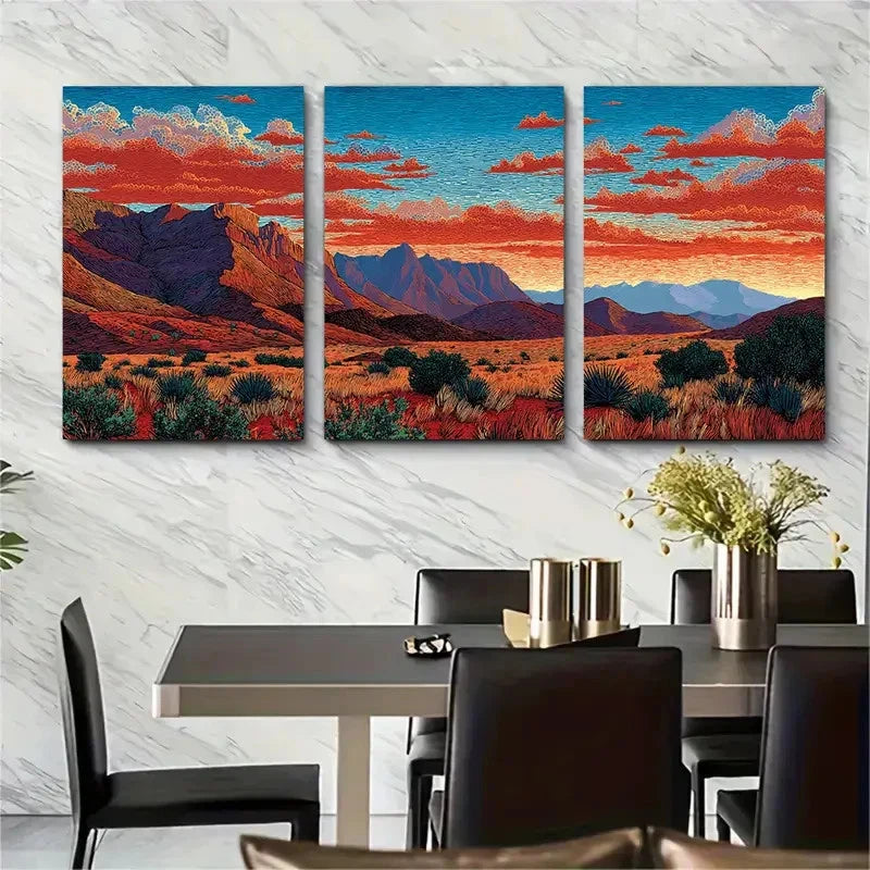 3pcs Desert & Mountain Landscape Décor Perfect Wall Art Set Canvas Framed 40x60cm - High Quality Print 100% Australian Made Wall Canvas Ready to Hang