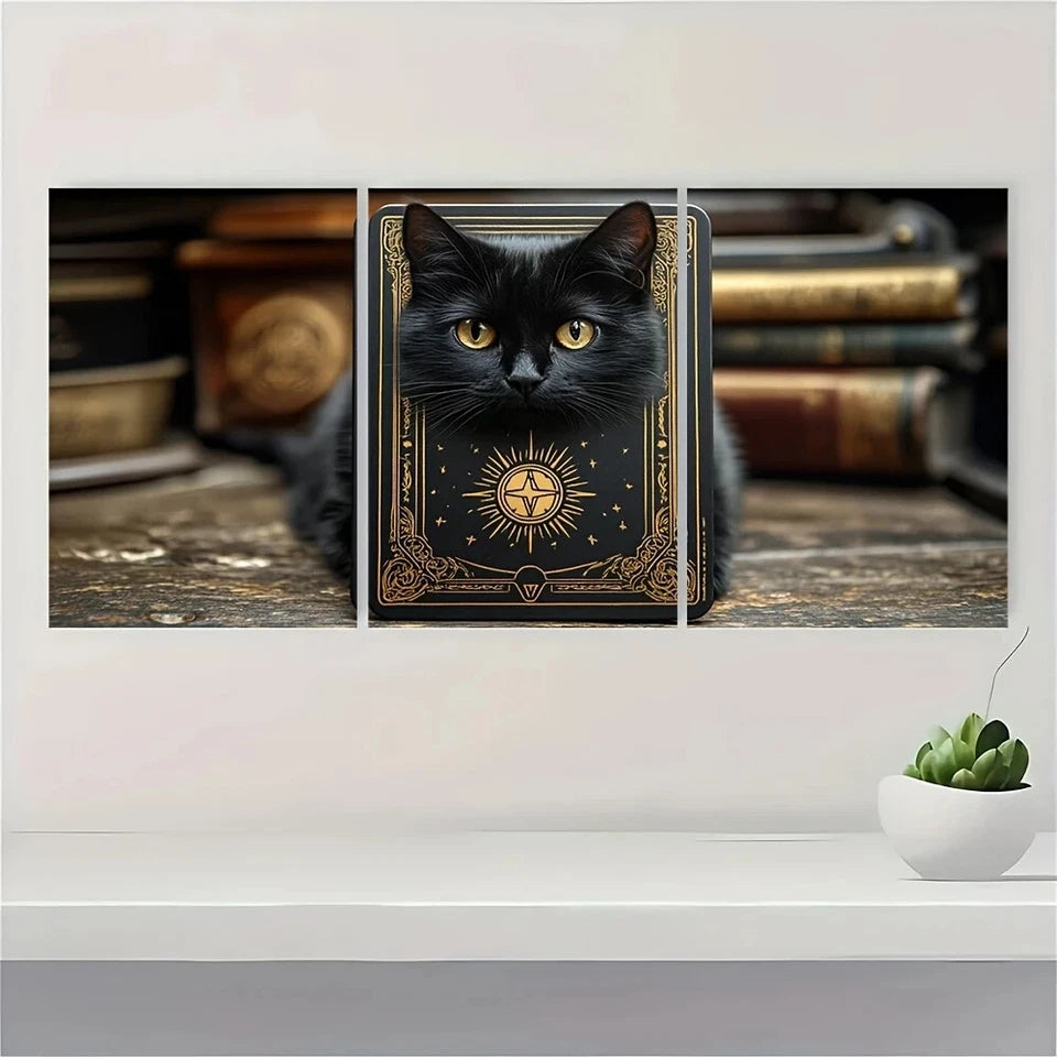 3pcs Black Cat The Protector Tarot Metal Print Ready to Hang Art
