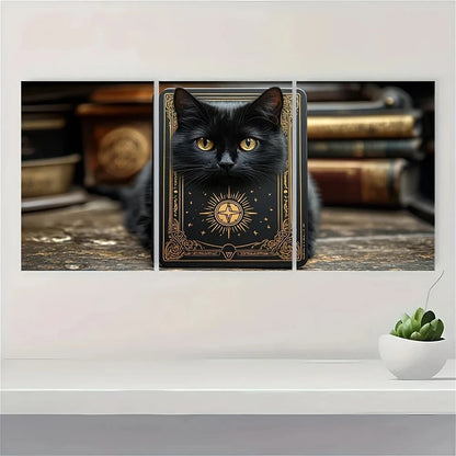 3pcs Black Cat The Protector Tarot Metal Print Ready to Hang Art