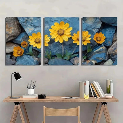 3pcs Yellow Brittlebush Flower Perfect Wall Art Set Canvas Framed 40x60cm - High Quality Print 100% Australian Made Wall Canvas Ready to Hang