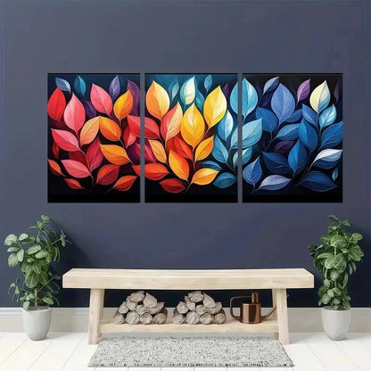 3pcs Rotating Colorful Leaves Pattern Wall Art Set Canvas Framed 40x60cm - High Quality Print 100% Australian Made Wall Canvas Ready to Hang