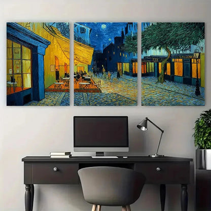 3pcs A Vincent Van Gogh Street Inspired Perfect Wall Art Set Canvas Framed 40x60cm - High Quality Print 100% Australian Made Wall Canvas Ready to Hang