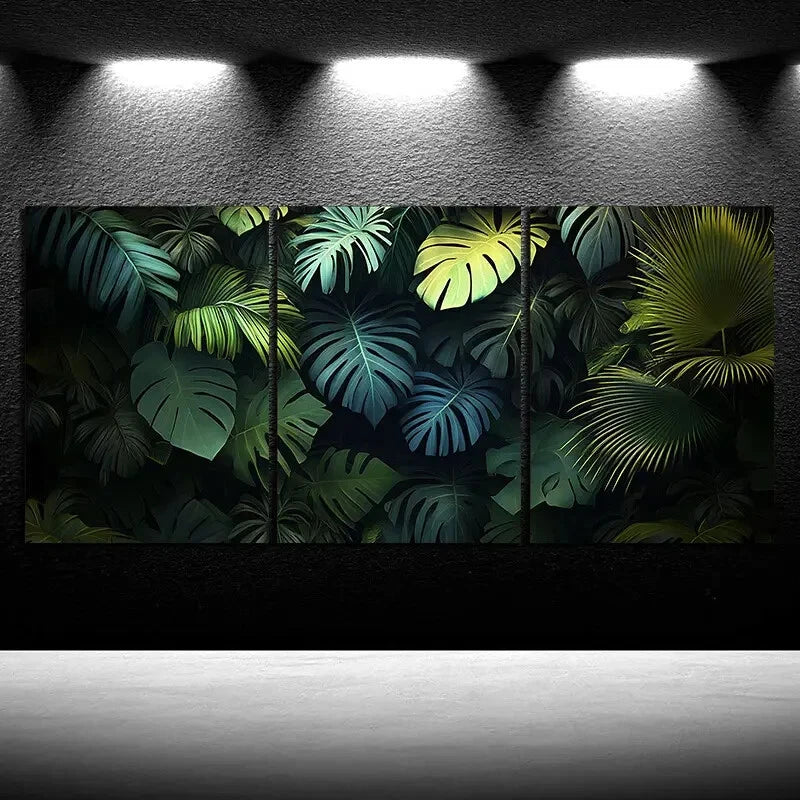 3pcs Leaves Green Plants Under The Sunshine Metal Print Ready to Hang Art