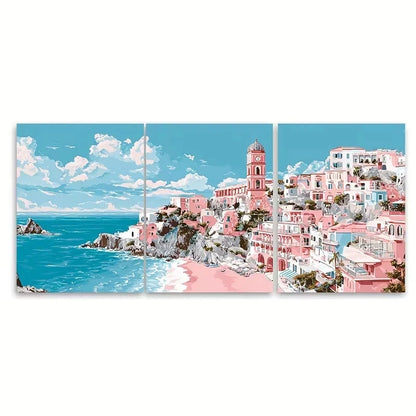 3pcs La Dolce Vita Artwork, Pink Summer Theme Wall Art Set Canvas Framed 60x90cm - High Quality Print 100% Australian Made Wall Canvas Ready to Hang