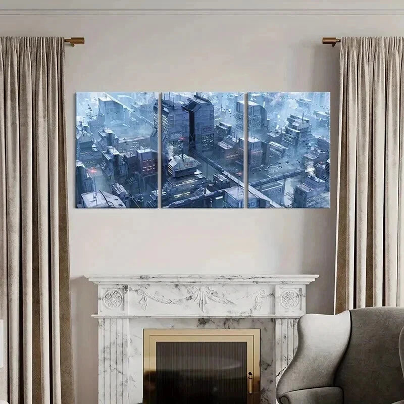 3pcs Future City Japanese Classic Anime Wall Art Set Canvas Framed 40x60cm - High Quality Print 100% Australian Made Wall Canvas Ready to Hang