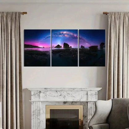 3pcs Natural Landscape Aurora Black Rocks Wall Art Set Canvas Framed 40x60cm - High Quality Print 100% Australian Made Wall Canvas Ready to Hang
