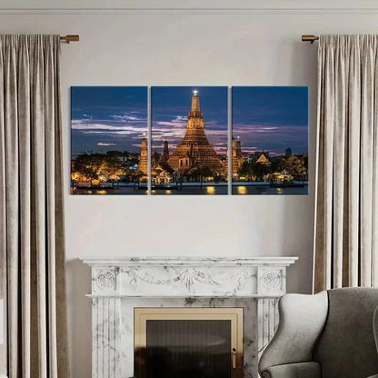 3pcs Bangkok Thailand Wat Arun Temple Wall Art Set Canvas Framed 40x60cm - High Quality Print 100% Australian Made Wall Canvas Ready to Hang