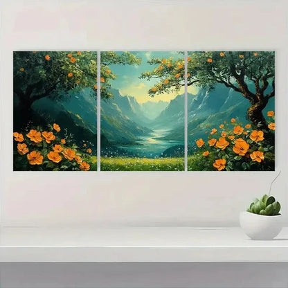 3pcs Green Flowers & Trees Art Vibrant Nature Wall Art Set Canvas Unframed - High Quality Print 100% Australian Made Wall Canvas
