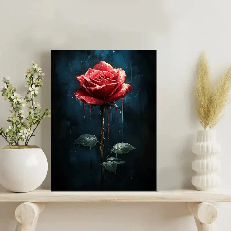 Gothic Red Rose Dripping Paint Painting 40x60cm Metal Print Ready to Hang
