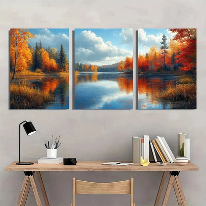 3pcs Lake Reflection Scenery White Clouds Metal Print Ready to Hang Art