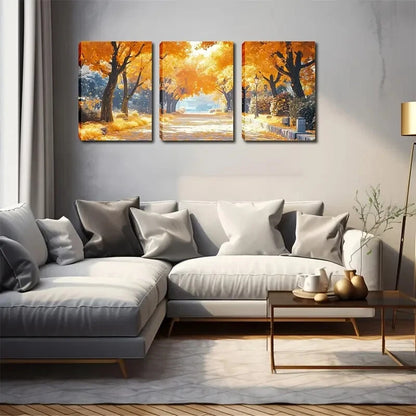 3pcs Autumn Splendor Vibrant Yellow Tree Perfect Wall Art Set Canvas Framed 40x60cm - High Quality Print 100% Australian Made Wall Canvas Ready to Hang