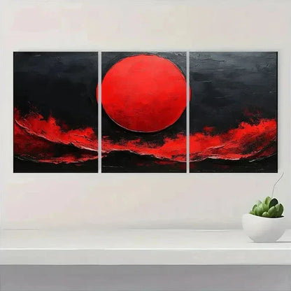 3pcs Red Canvas Art with Black Textured Q E Wall Art Canvas Unframed - High Quality Print 100% Australian Made Wall Canvas