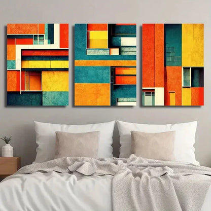 3pcs Colorful Abstract Geometric Shape Wall Art Set Canvas Unframed - High Quality Print 100% Australian Made Wall Canvas