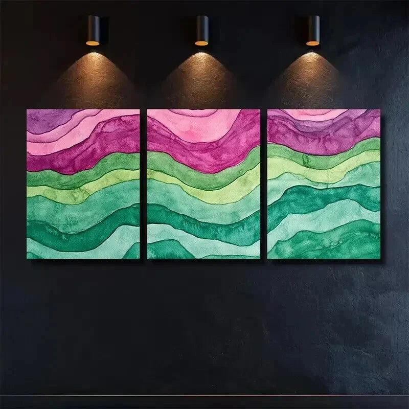 3pcs Summer Rice Paddy Ripples Watercolor Wall Art Set Canvas Framed 40x60cm - High Quality Print 100% Australian Made Wall Canvas Ready to Hang