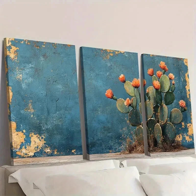 3pcs Desert Print Southwestern Decor Cactus Wall Art Set Canvas Framed 40x60cm - High Quality Print 100% Australian Made Wall Canvas Ready to Hang
