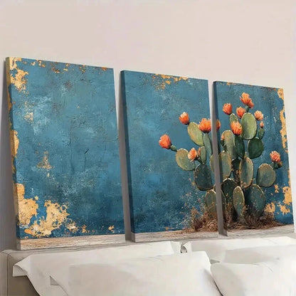3pcs Desert Print Southwestern Decor Cactus Wall Art Set Canvas Framed 40x60cm - High Quality Print 100% Australian Made Wall Canvas Ready to Hang