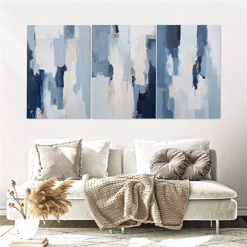 3pcs Modern Navy Blue Abstract Wall Art Set Canvas Framed 40x60cm - High Quality Print 100% Australian Made Wall Canvas Ready to Hang