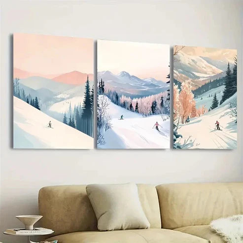 3pcs Winter sports skiing in alpine mountain Wall Art Set Canvas Unframed - High Quality Print 100% Australian Made Wall Canvas