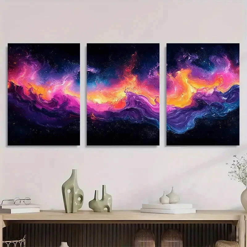 3pcs Colorful Oil Painting with Black Background Metal Print Ready to Hang Art