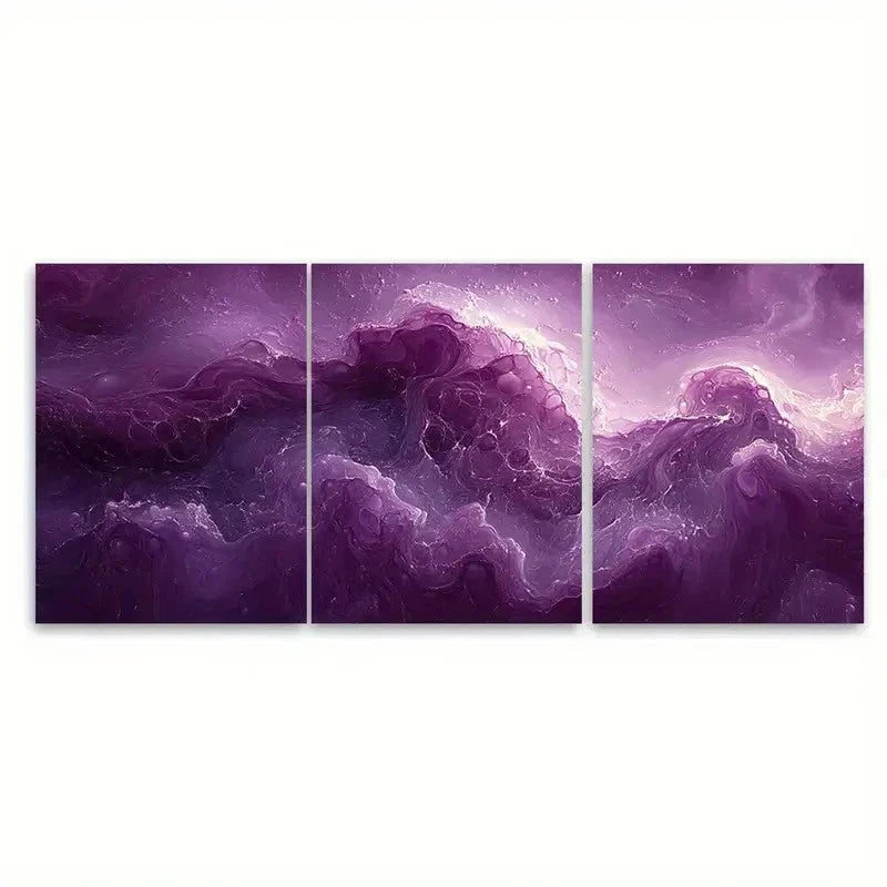 3pcs Purple Fluid Abstract Art L Wall Art Set Canvas Framed 50x70cm - High Quality Print 100% Australian Made Wall Canvas Ready to Hang