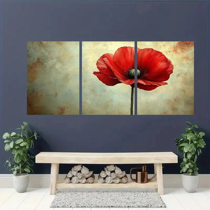 3pcs Red Flower Floral Botanical Perfect Wall Art Set Canvas Framed 40x60cm - High Quality Print 100% Australian Made Wall Canvas Ready to Hang