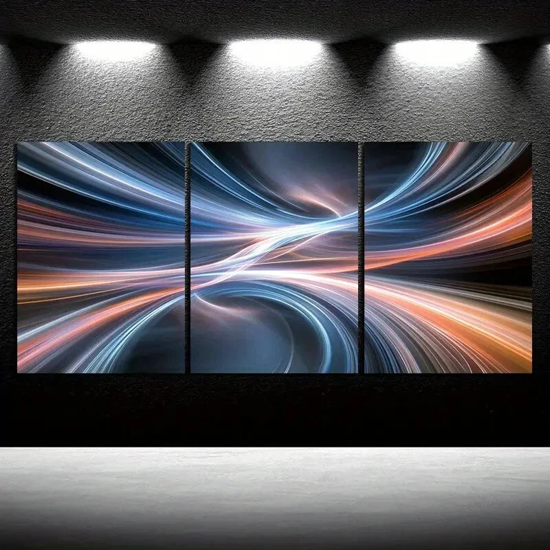 3pcs Beautiful Golden Blue Lines Metal Print Ready to Hang Art