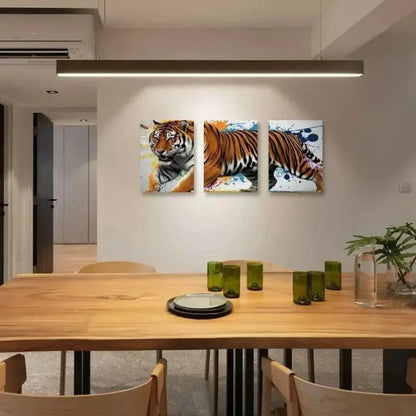 3pcs Vibrant Splash Art Design Tiger Metal Print Ready to Hang Art