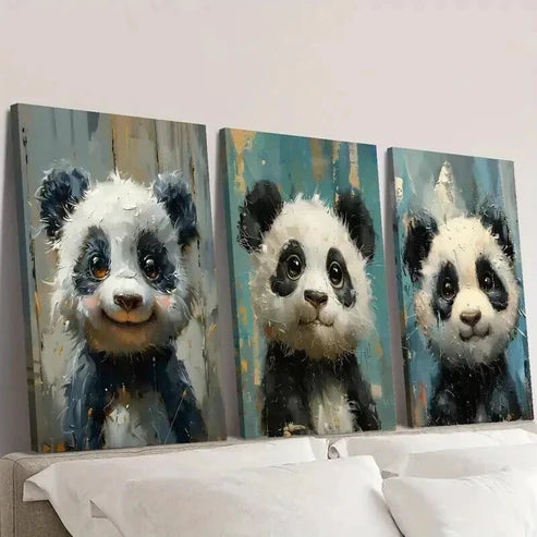 3pcs Woodland Animal Cute Panda Imitation Wall Art Canvas Unframed – High Quality Print 100% Australian Made Wall Canvas