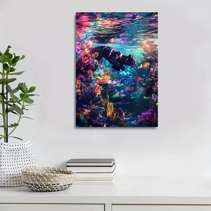 Vibrant Fantasy Panther Underwater Scene Painting 40x60cm Metal Print Ready to Hang