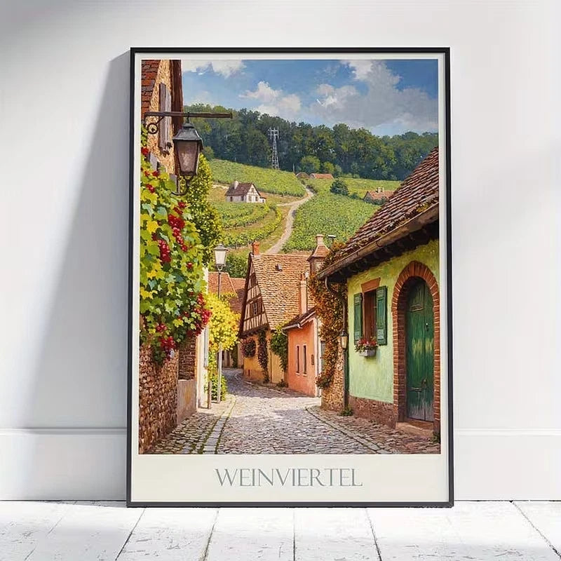 Austrian Wine Village Weinviertel Austria Map Travel Poster Print Wall Art