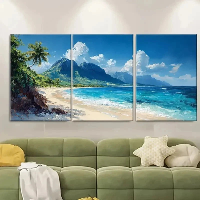 3pcs Caribbean Beach Landscape EW  Wall Art Set Canvas Framed 50x70cm - High Quality Print 100% Australian Made Wall Canvas Ready to Hang