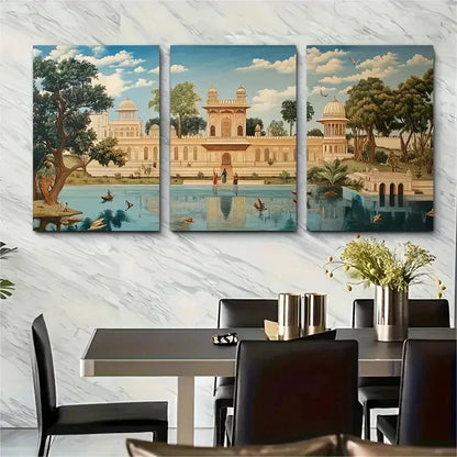 3pcs Mughal Era Palace Scene Décor Perfect Wall Art Set Canvas Framed 40x60cm - High Quality Print 100% Australian Made Wall Canvas Ready to Hang