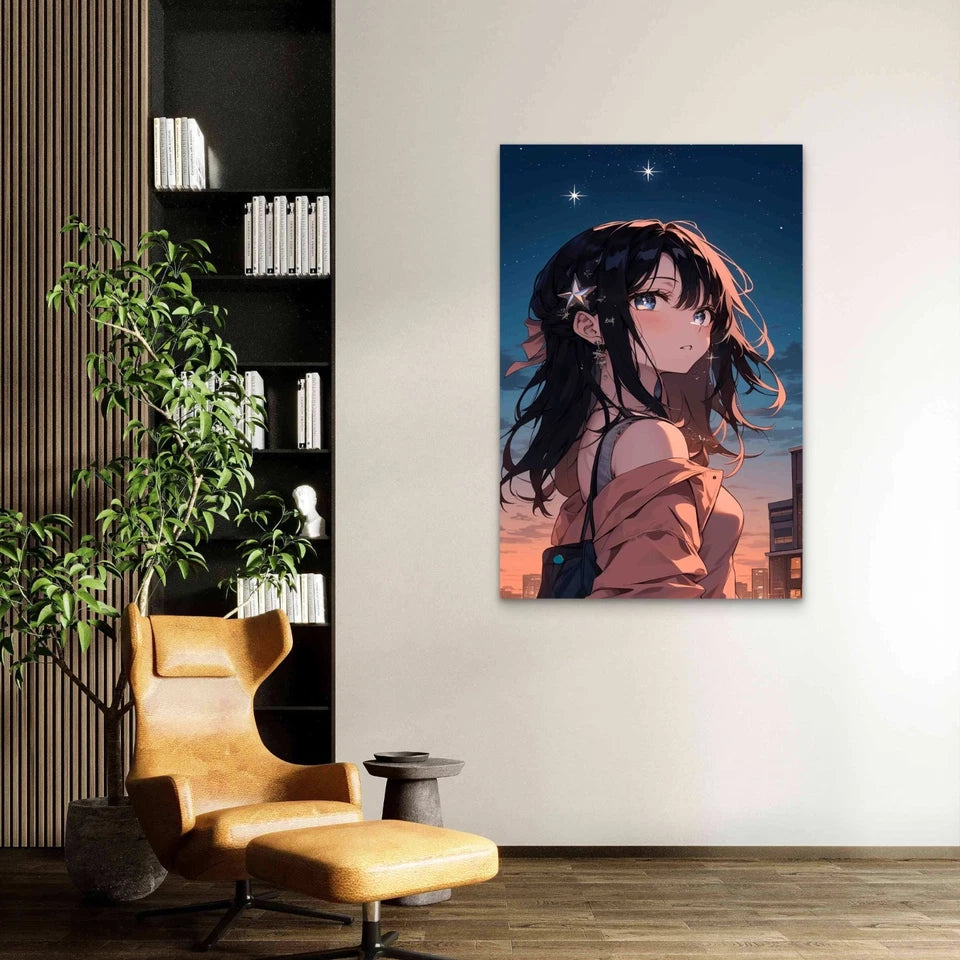 Anime Character With Stars 60×90cm Metal Print Ready to Hang