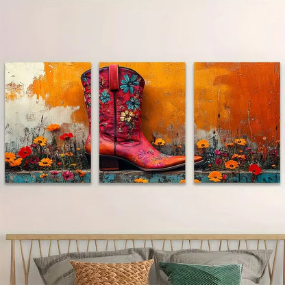 3pcs Western Cowgirl Boot Metal Print Ready to Hang Art