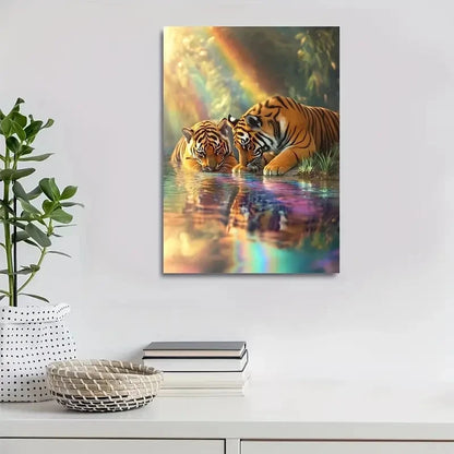 Beautiful Dreamlike Tiger Cubs Painting 40x60cm Metal Print Ready to Hang