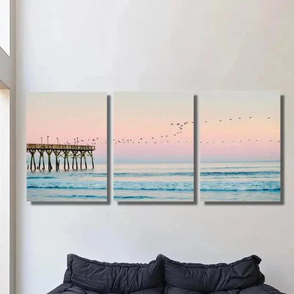 3pcs Ocean Sunset & Coastal Beach Wall Art Canvas Unframed – High Quality Print 100% Australian Made Wall Canvas