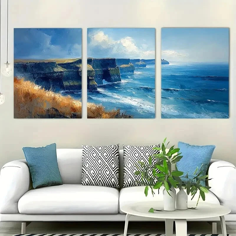 3pcs Cliffs Of Moher Dramatic Landscape Perfect Wall Art Set Canvas Framed 40x60cm - High Quality Print 100% Australian Made Wall Canvas Ready to Hang