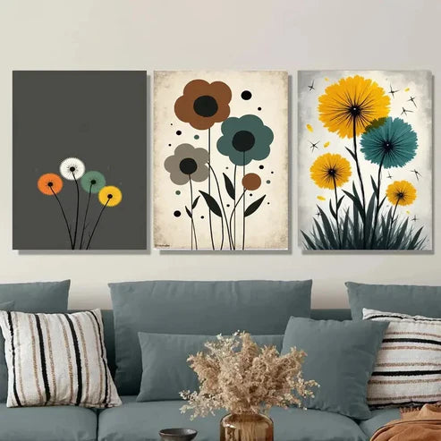 3pcs Modern Floral Abstract Flower Yellow Wall Art Set Wall Art Canvas Unframed – High Quality Print 100% Australian Made Wall Canvas