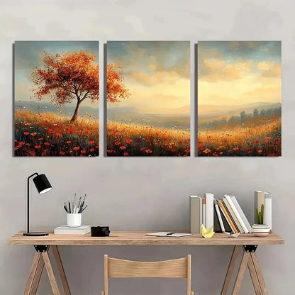 3pcs Landscape Painting with Trees Wildflowers Wall Art Set Canvas Framed 40x60cm - High Quality Print 100% Australian Made Wall Canvas Ready to Hang