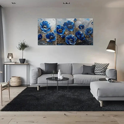 3pcs Modern Abstract Blue Flower Metal Print Ready to Hang Art
