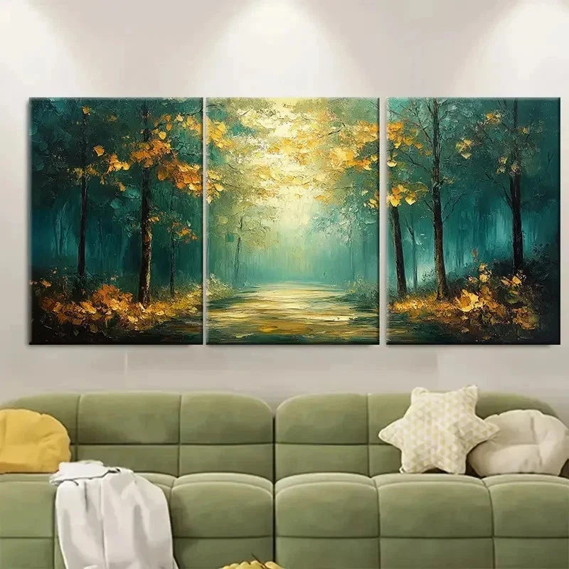 3pcs Green Forest Abstract Perfect Wall Art Set Canvas Framed 40x60cm - High Quality Print 100% Australian Made Wall Canvas Ready to Hang