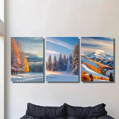 3pcs Winter Snow Forest Photography Wall Art Canvas Unframed - High Quality Print 100% Australian Made Wall Canvas