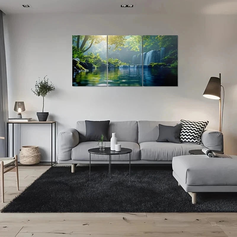 3pcs Waterfall Reflections in Greenery Metal Print Ready to Hang Art